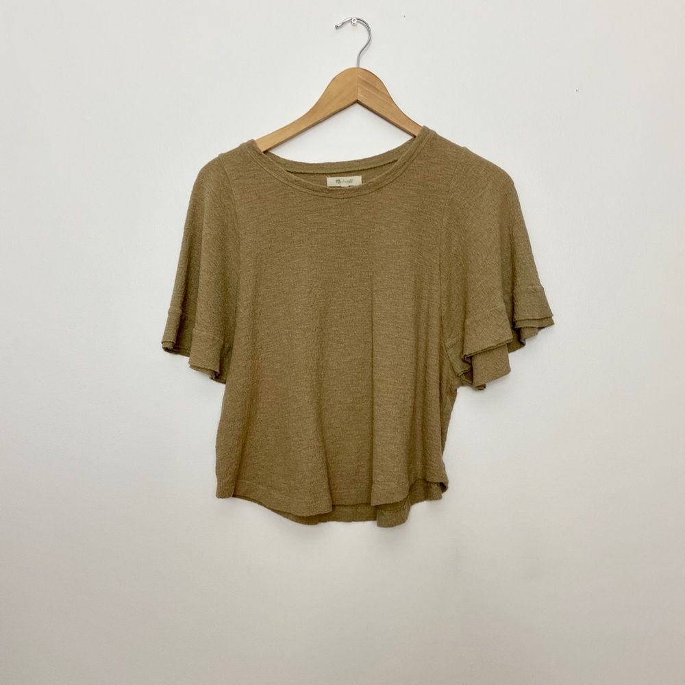 🎄Madewell tiered sleeve textured top in green XS